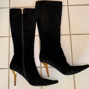 Claudia Ciuti Tall Black Faux Suede Boots Stiletto Heel Made in Italy Size 10.5M